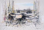 Femme nue allonge devant un port - Nude woman slept in front of a port